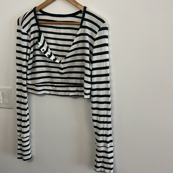 Aerie OFFLINE Cropped Striped Waffle Henley - Picture 3 of 6